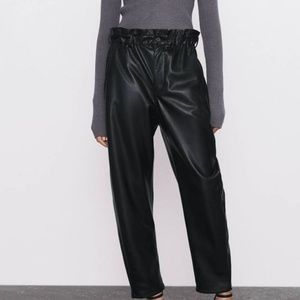 ZARA Leather Baggy Paperbag Pants